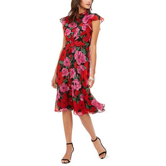 Flutter Sleeve Midi Ruffle Dress 